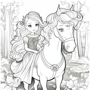 ausmalbild-malvorlage-prinzessin-reitet-auf-pferd
