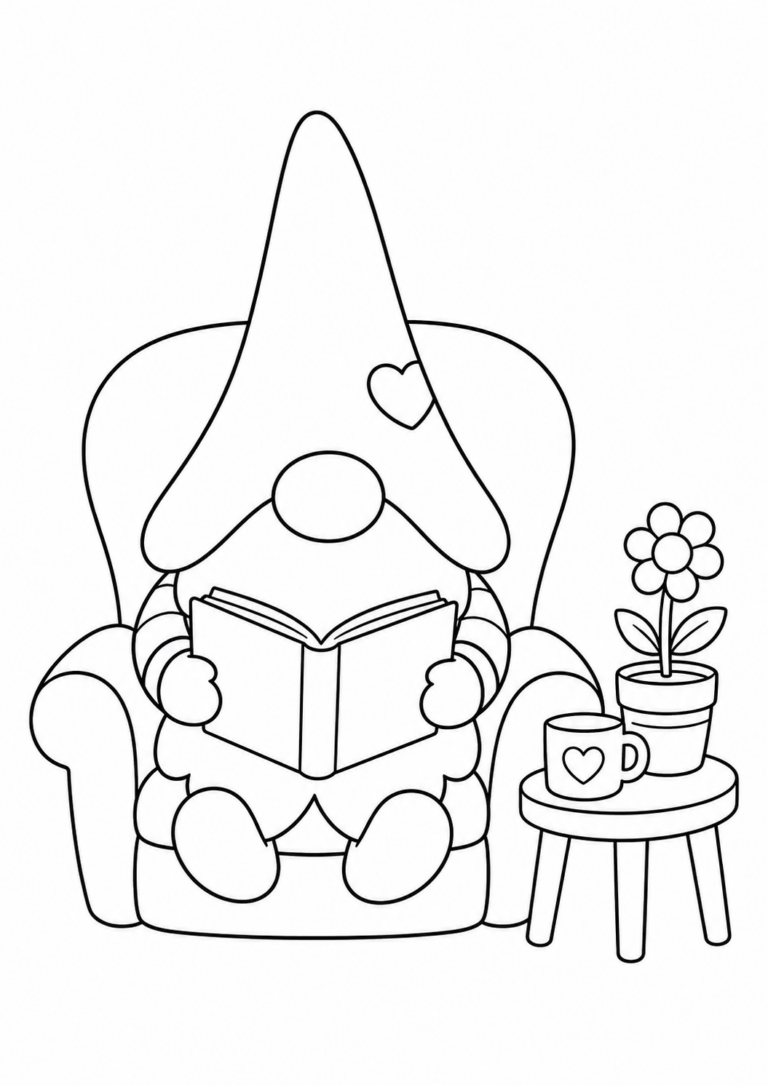Ausmalbild Wichtel liest ein Buch #202608061605