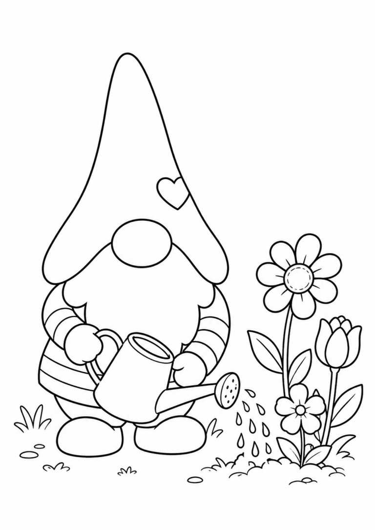 Ausmalbild Wichtel gießt Blumen #202608061606